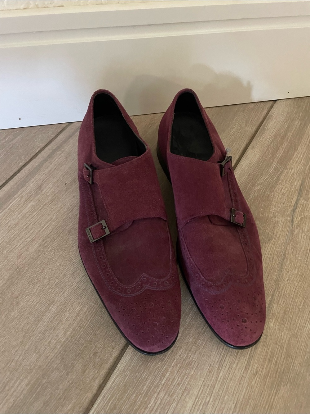 HUGO BOSS Men’s Purple Suede Loafers Size 7 Leather Dress double monk strap